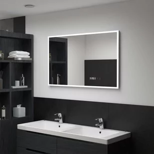 vidaXL Lustro łazienkowe z LED, czujnikiem dotyku i zegarem, 100x60 cm - Lustra - miniaturka - grafika 1