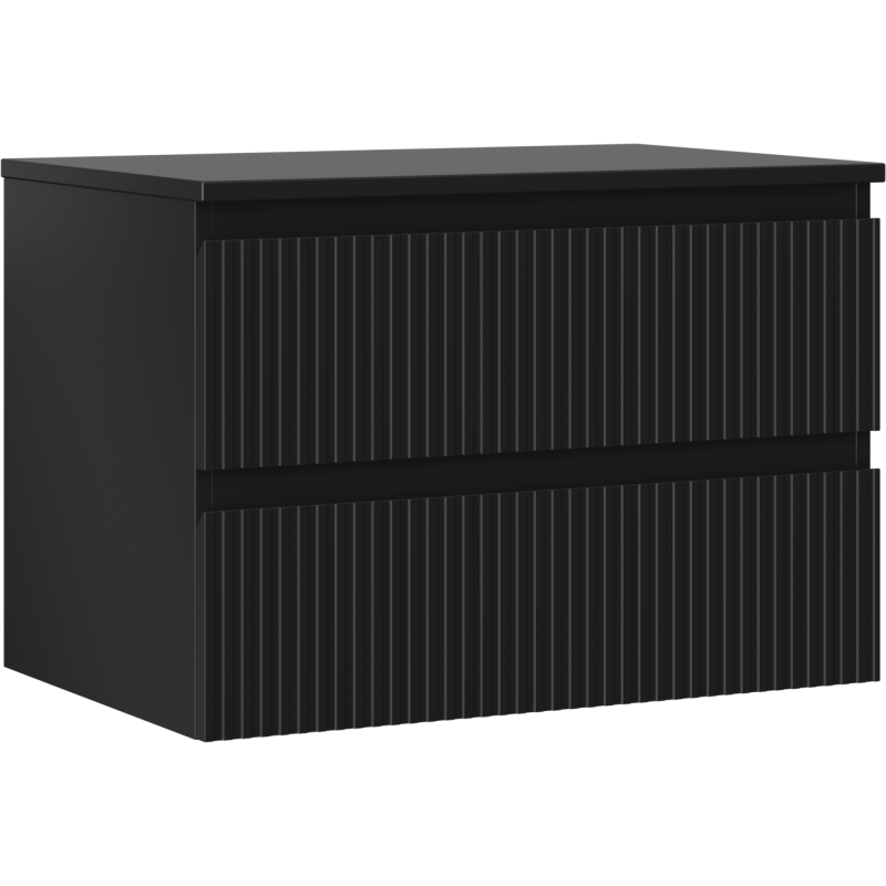 Mexen Rivel szafka łazienkowa podumywalkowa 70 cm z blatem, 2 szuflady, ryflowana , czarna mat - 91A20-07047-2-BFFC71