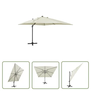 The Living Store Parasol wiszący z lampkami LED i słupkiem - 300 cm - piaskowy - Parasol Wiszący - Parasole ogrodowe - miniaturka - grafika 1