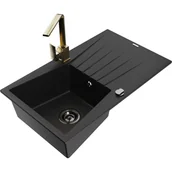 Zlewozmywaki z baterią - Mexen Cesar zlewozmywak granitowy 1-komorowy z ociekaczem i baterią kuchenną Rita, czarny - miniaturka - grafika 1