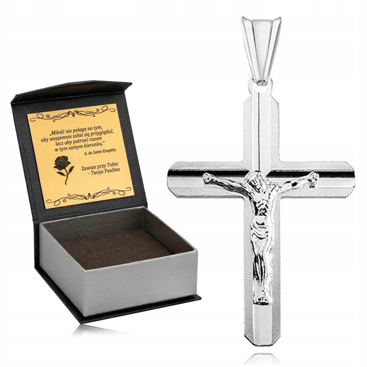 LŚNIĄCY SREBRNY KRZYŻYK RODOWANY PR. 925 PREZENT DLA CHŁOPCA NA URODZINY