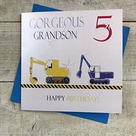 Kartki okolicznościowe i zaproszenia - White Cotton Cards Wspaniały wnuczek 5 Happy, Diggers ręcznie wykonana kartka na 5. urodziny, Ngs5 - miniaturka - grafika 1