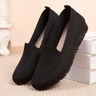 TEMU Damskie Modne, Siatkowe, Oddychające Mokasyny W Jednolitym Kolorze, Płaskie Wsuwane, Wygodne Latające Buty Tkane, Codzienne, Wszechstronne, - Inne - miniaturka - grafika 1