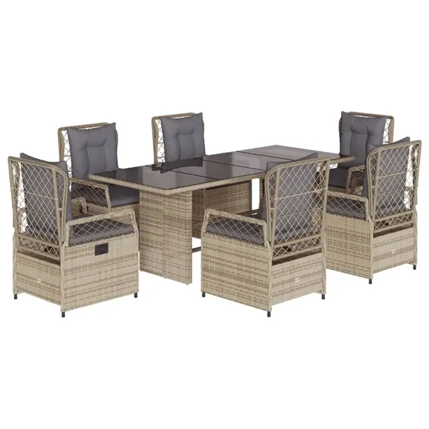 Zestaw Mebli Ogrodowych Rattan PE Beżowy, Stół 190x80x74 cm, Krzesła 55