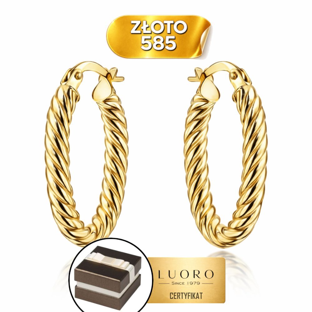 KOLCZYKI ZŁOTE 585 14K PLECIONE OWALE DELIKATNE ELEGANCKIE 2,3 CM