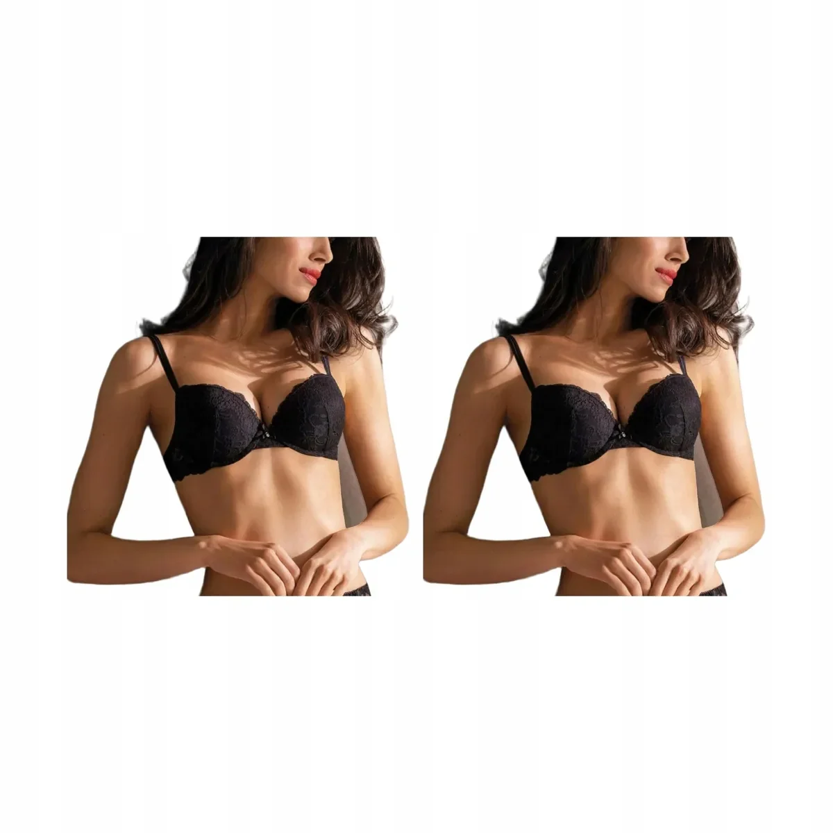 2-PAK Biustonosz push-up koronkowy z fiszbinami Sielei Allure czarny 80C