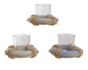 Świecznik szklany z podstawką koło ratunkowe juta - Świeczniki - miniaturka - grafika 1