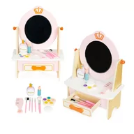 Zabawki interaktywne dla dzieci - Toaletka drewniana z akcesoriami dla dzieci różowa - miniaturka - grafika 1