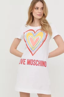 Sukienki - Love Moschino sukienka bawełniana kolor biały mini prosta - grafika 1