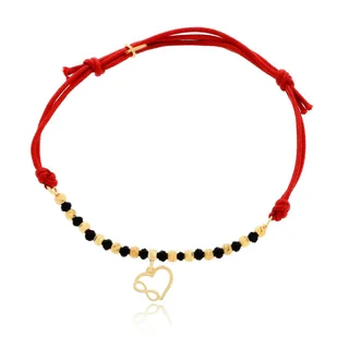 Bransoletka czerwony sznurek serce, nieskończoność, kółko, kulki srebro pozłacane pr. 925 - Bransoletki Bransoletka czerwony sznurek serce, nieskończoność, kółko, kulki srebro pozłacane pr. 925 - Bransoletki - miniaturka - grafika 1