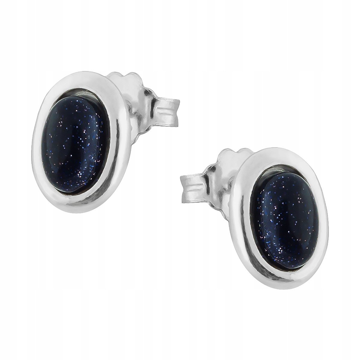 Srebrne Kolczyki pr. 925 Owalne z Nocą Kairu na Sztyfcie dla Dzieci