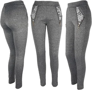 Legginsy Damskie Eleganckie Szare Wygodne Leginsy Modne Kobiece Zdobione 10 - Legginsy - miniaturka - grafika 1
