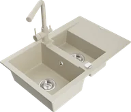 Zlewozmywaki z baterią - Mexen Gaspar zlewozmywak granitowy 1,5-komorowy z ociekaczem i baterią kuchenną Duero, beżowy - 6507-69-671600-69 - miniaturka - grafika 1