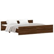 Łóżka - Rama łóżka z wezgłowiem i zanóżkiem, brązowy dąb, 200x200 cm Lumarko! - miniaturka - grafika 1