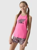 Koszulki i topy damskie - Top z nadrukiem dziewczęcy 4F 4FJWSS24TTSHF1141-54N Różowy - miniaturka - grafika 1