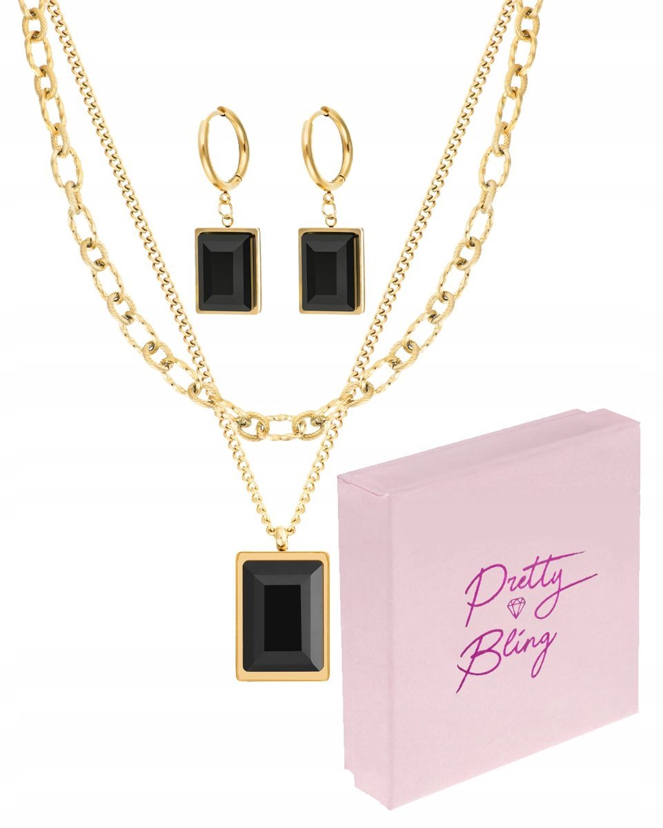 Komplet biżuterii pozłacany NASZYJNIK KOLCZYKI czarna CYRKONIA zestaw