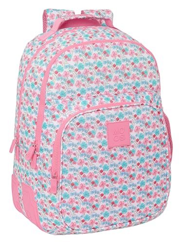 Safta MOOS KWIATY - Podwójny plecak z możliwością dostosowania do wózka, tkanina nadająca się do recyklingu, idealny dla dzieci w różnym wieku, wygodny i wszechstronny, jakość i wytrzymałość, 32 x 15