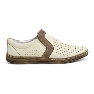 Buty męskie mokasyny skórzane na lato 713MP ecru - Buty Olivier - Mokasyny męskie - miniaturka - grafika 1