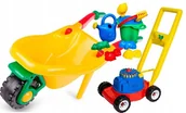 Zabawki do piasku - Duża Żółta Taczka Do Piasku + Kosiarka Ogrodowa + Zabawki 9 El. - miniaturka - grafika 1
