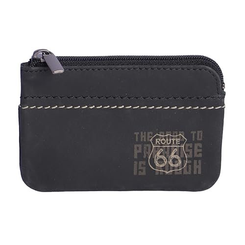 Route 66 - Portfel męski ze skóry (ochrona RFID) Slim design, etui na karty, portfel męski, skórzany portfel, portfel i etui na karty, czarny, M