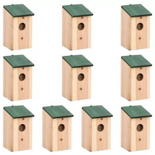 Karmniki dla ptaków - vidaXL Domki dla ptaków, 10 szt., lite drewno jodłowe, 12x12x22 cm vidaXL - grafika 1