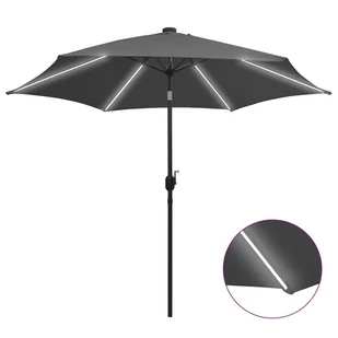 vidaXL Parasol ogrodowy z LED i aluminiowym słupkiem, 300 cm, antracyt vidaXL - Parasole ogrodowe - miniaturka - grafika 1