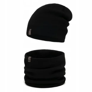 Czarny MODNY gładki komplet Czapka z kominem jesienno zimowy ZESTAW UNI M2 - Czapki damskie - miniaturka - grafika 1