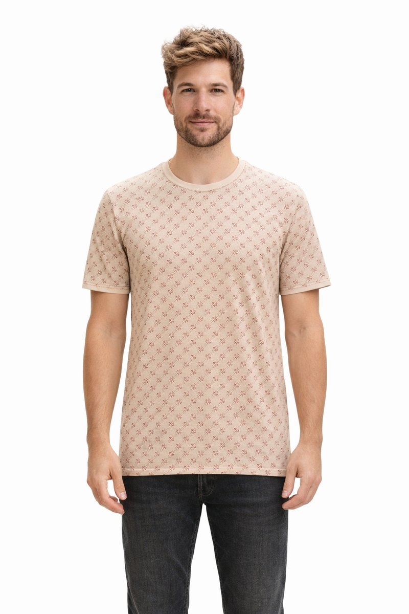 GUESS BEŻOWY T-SHIRT WZORZYSTY W LOGO XL 1I3A