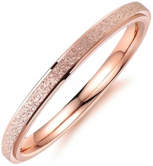 Pierścień Różowe Złoto Rose Gold Piaskowy Stal