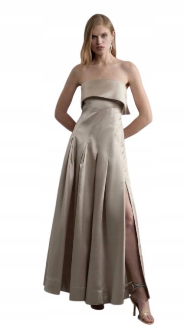 KAREN MILLEN SATYNOWA SUKIENKA MAXI BEZ RAMION Z ROZCIĘCIEM 40 B1C
