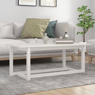 Lumarko Stolik kawowy, biały, 110x55x45 cm, lite drewno sosnowe - Ławy i stoliki kawowe - miniaturka - grafika 1