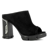 Klapki i japonki damskie - Czarne klapki na obcasie CARINII - Carinii - miniaturka - grafika 1