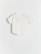Bluzki dla niemowląt - Reserved - T-shirt z kwiatową aplikacją - złamana biel - miniaturka - grafika 1