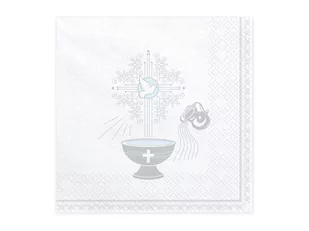 PartyDeco Serwetki "Chrzest Święty - srebrny", białe, 33 cm, 20 szt SP33-65-018 - Pamiątka Chrztu Świętego - miniaturka - grafika 1