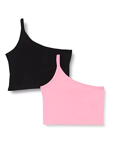 ONLY Women's ONLRIKKE ONE Shoulder Rib Tee 2-pak WVN top, różowy/czarny, XXL