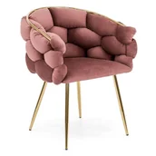 Krzesła - Krzesło BALLOON różowy welur, złote nogi - miniaturka - grafika 1