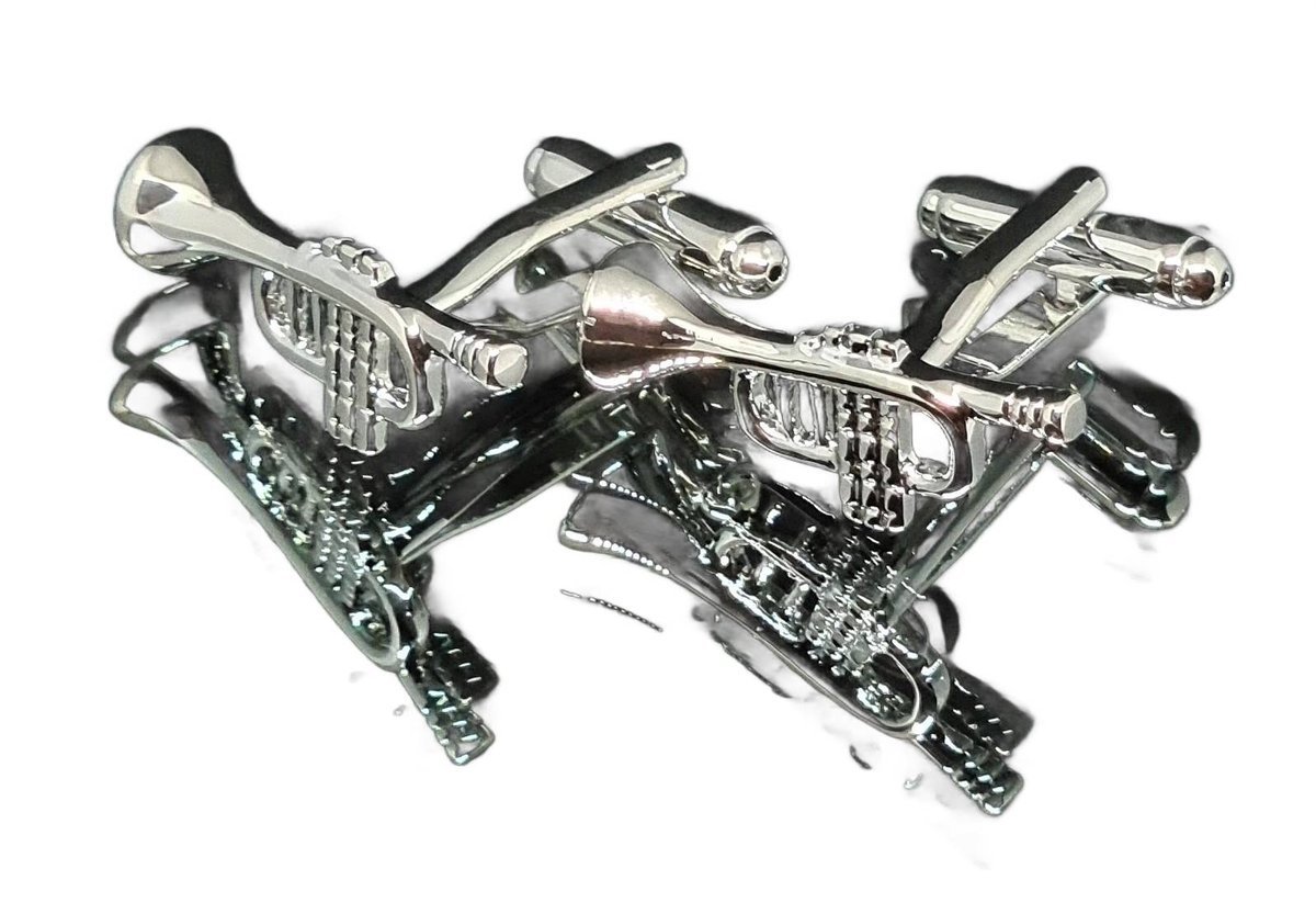 Spinki do mankietów wzór srebrne trąbki