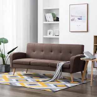 vidaXL 3-osobowa sofa tapicerowana tkaniną, brązowa - Sofy i kanapy - miniaturka - grafika 1