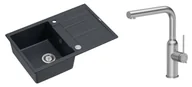 Zlewozmywaki z baterią - Quadron Unique Zlewozmywak granitowy jednokomorowy 78*50*22 cm z ociekaczem MORGAN 111 BLACK DIAMOND z syfonem Push-2-Open w kolorze stalowym z baterią ANGELINA Q LINE z wyciąganą wylewką kolor stal szczotkowana - miniaturka - grafika 1