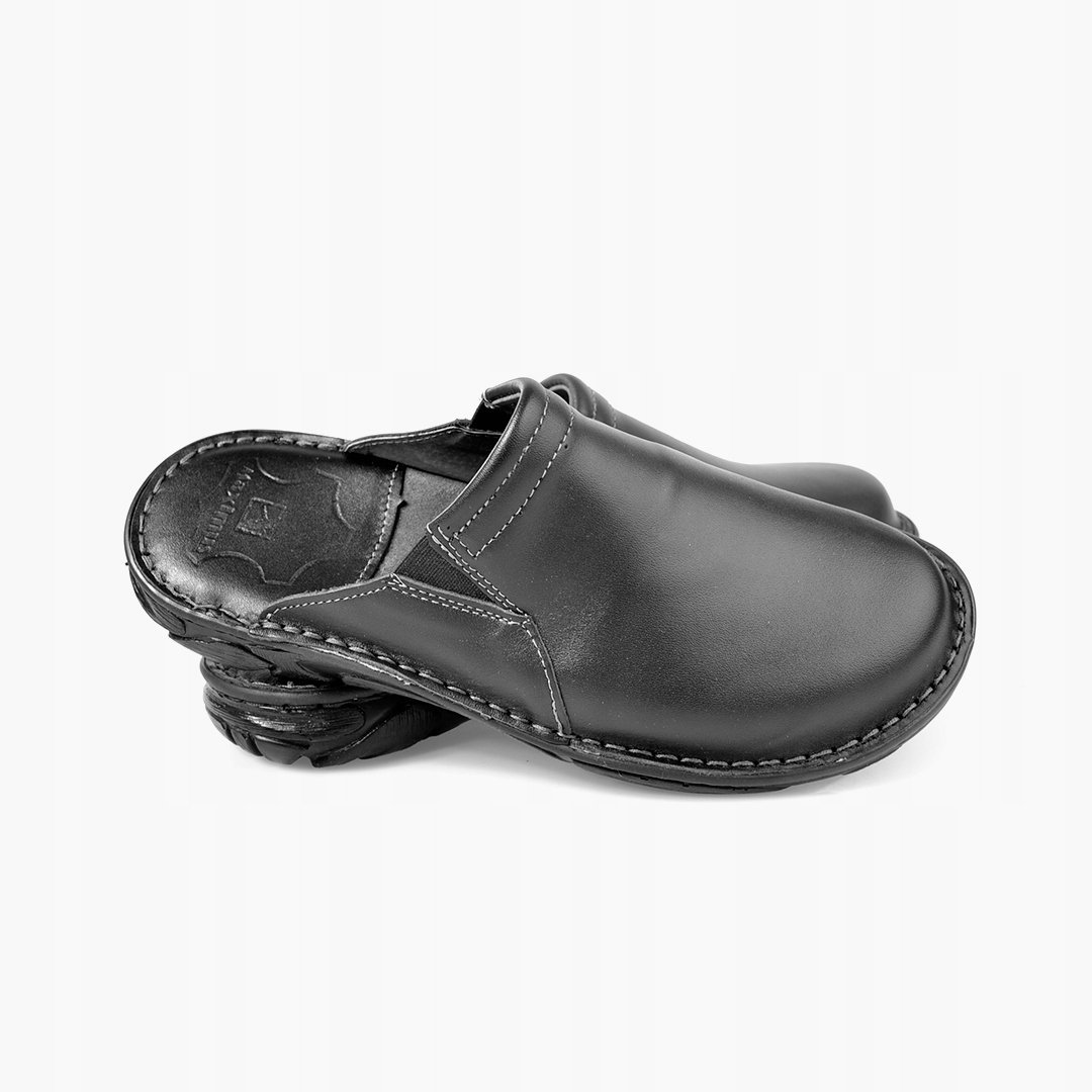 Polskie klapki męskie skórzane kryte 026 skóra MAXIMUS czarne lico 46