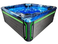 Baseny ogrodowe - HYDROSAN - Wanna SPA Jacuzzi ogrodowe z hydromasażem 6-osobowa 220x220 cm NIEBIESKA FALA OCEANU OBUDOWA SZARA SPA743 - miniaturka - grafika 1