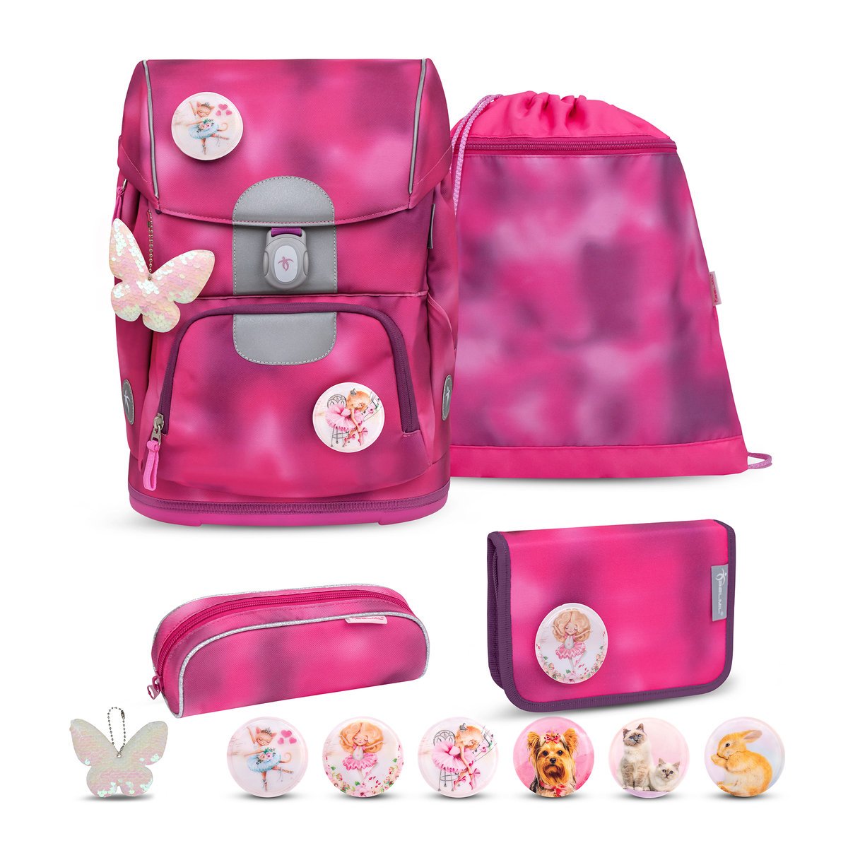Motion Shiny Pink Zestaw tornistra szkolnego 4-częściowy