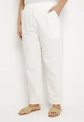 Spodnie damskie - Białe Klasyczne Spodnie Bawełniane z Gumką w Pasie Olozi - miniaturka - grafika 1