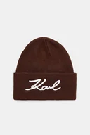 Czapki damskie - Karl Lagerfeld czapka z domieszką wełny K/SIGNATURE kolor brązowy B1W33016 - miniaturka - grafika 1