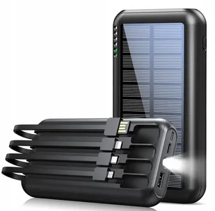 Solarny Powerbank Wbudowane Kable Latarka 20000mAh - Powerbanki - miniaturka - grafika 1