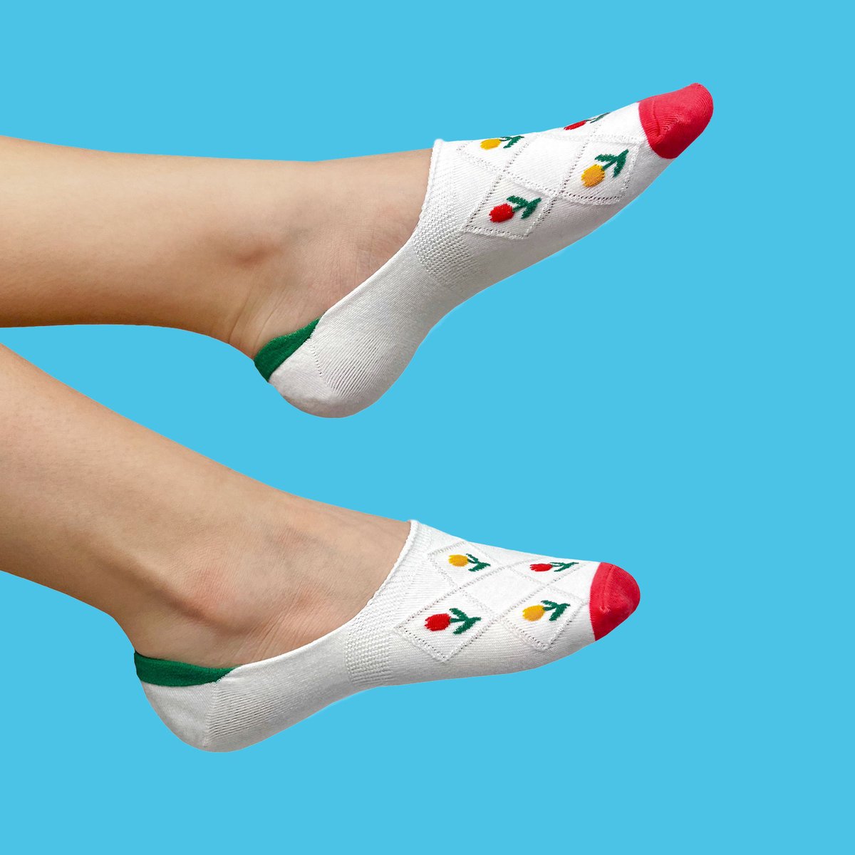 Stopki Z Silikonem Na Lato - Tulipany Damskie, Bawełna, Silikon Na Pięcie