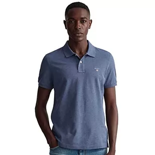 GANT Męska koszulka polo Reg Shield Ss Pique Polo, Dark Jeansblue melanż, L - Koszulki męskie - miniaturka - grafika 1