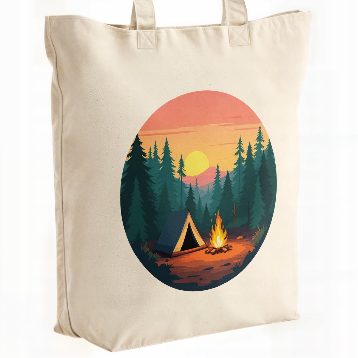 Torba bawełniana premium na zakupy Las Camping Zachód Słońca Prezent