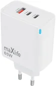 Ładowarki do telefonów - Maxlife ładowarka sieciowa GaN PD QC MXTC-09-65ACC 2x USB-C 1x USB 65W biała - miniaturka - grafika 1