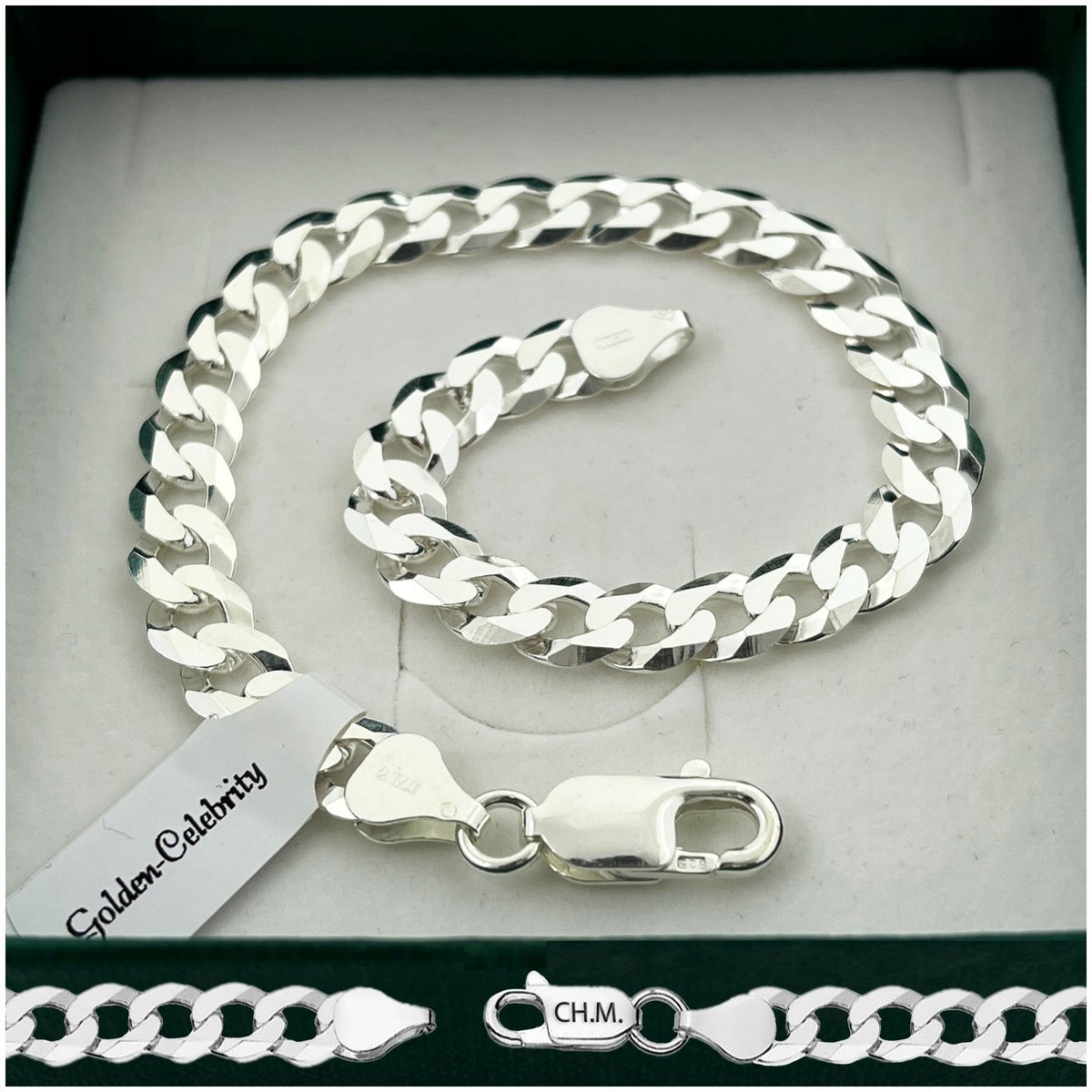 Gruba Srebrna Bransoleta Męska 21Cm/7,5Mm Pancerka Srebro 925 Grawer Gratis